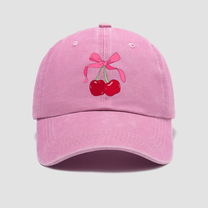 Wholesale Cherry bow baseball cap embroidered retro washed duckbill cap versatile new hat