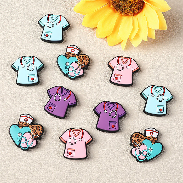 Wholesale 20pcs Cartoon nurse clothing accessories silicone beads creative badge telescopic buckle beaded stethoscope silicone beads