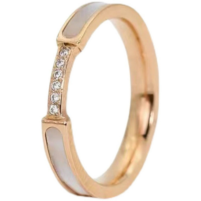 Wholesale Japanese light luxury versatile micro inlaid ring, rose gold titanium steel ring, niche design