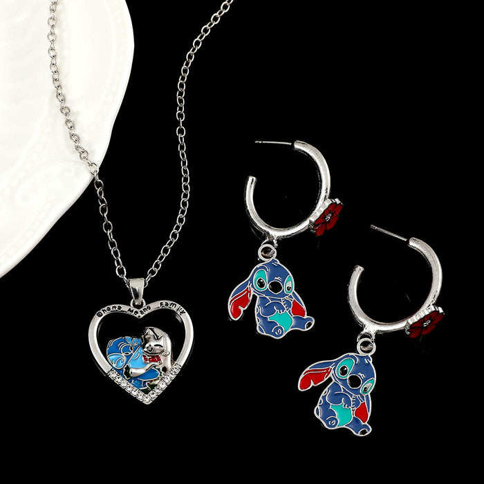 Wholesale Love Pendant Cartoon Little Red Flower Oil Drop Earrings Necklace JDC-NE-BS012