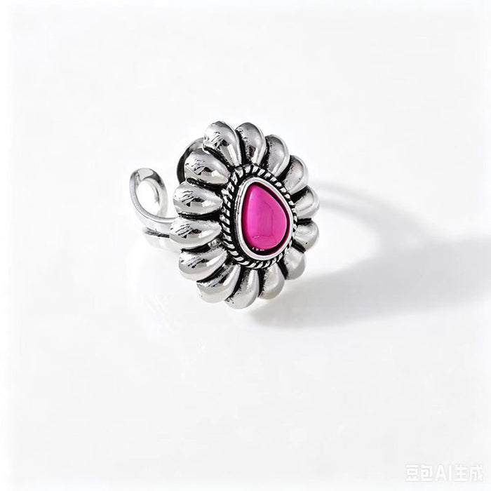 Wholesale Bohemian Ethnic Flower Turquoise Adjustable Ring