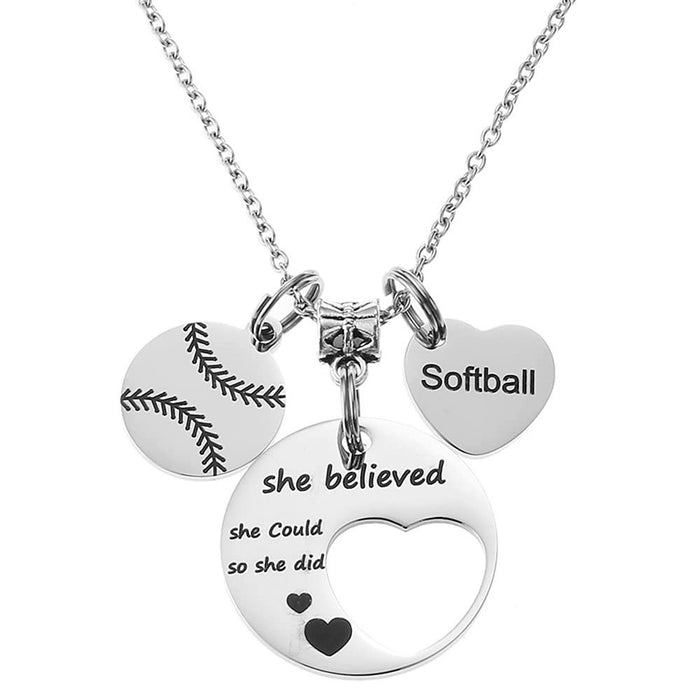 Wholesale Sports Heart Pendant Necklace Pendant Stainless Steel Round Brand Necklace