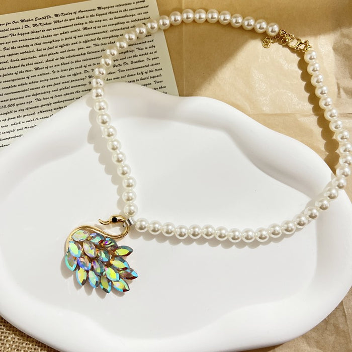 Wholesale Cross Necklace with Exaggerated Colorful Diamonds and Pearls Style Collarbone Chain