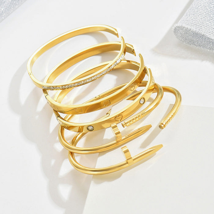 Wholesale Gold Bangle Set With Clover Rhinestone Design Chic Jewelry Accessory