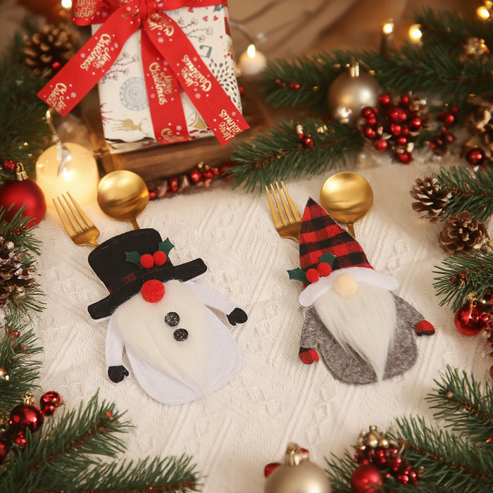 Wholesale Christmas decorations cartoon  doll knife and fork set dwarf tableware set dining table dress up props