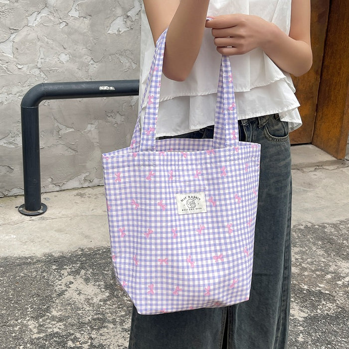 Wholesale New Checkered Bow Printed Canvas Bag Art Shoulder Bag