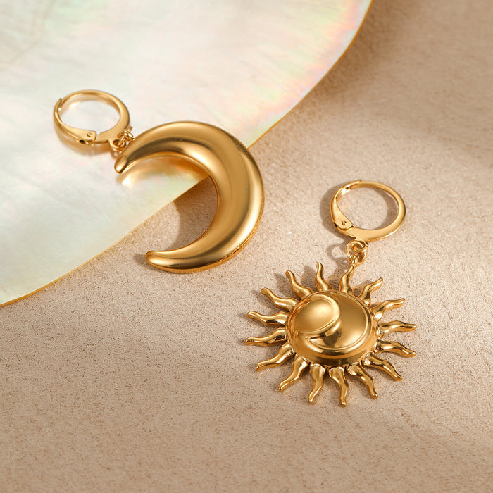 Wholesale Stainless steel moon and sun earrings