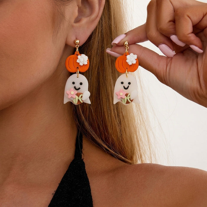 Wholesale Cartoon Ghost Black Cat Pumpkin Earrings Party Fashion Accessory