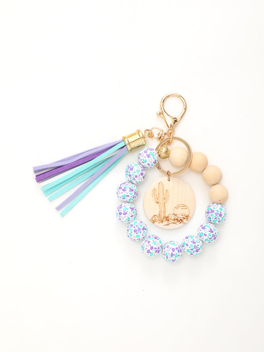 Wholesale Colorful Wooden Beads Bracelet Tassel Wood Keychain JDC-KC-RongRui039