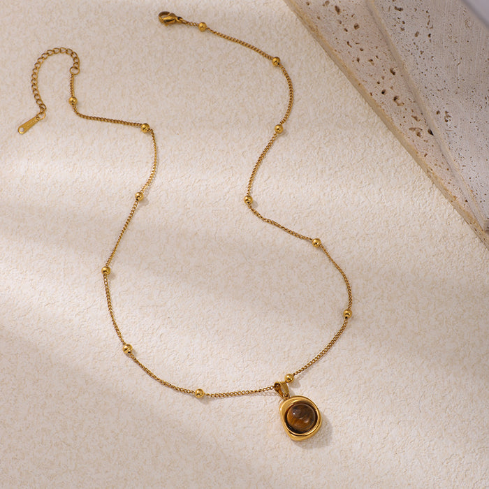 Wholesale Tiger' s Eye 304 Stainless Steel Stainless Steel Clavicle Necklace