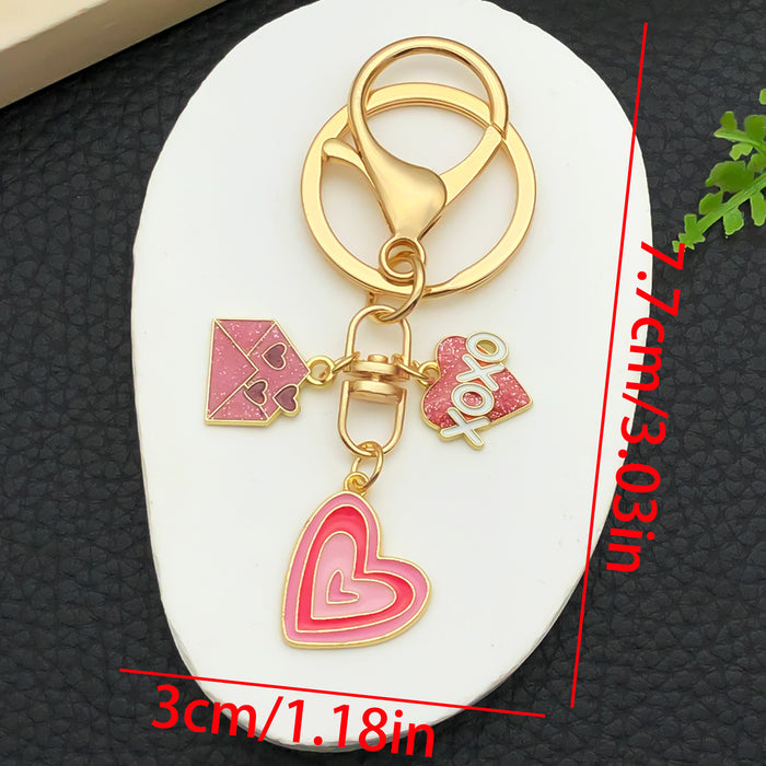 Wholesale Valentine' s Day Oil-Drip Alloy LOVE Heart Candy Rose Metal Keychain