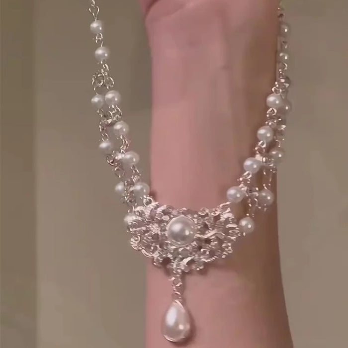 Wholesale Pearl Necklace Retro Princess Court Style Clavicle Diamond Zircon Neck Chain