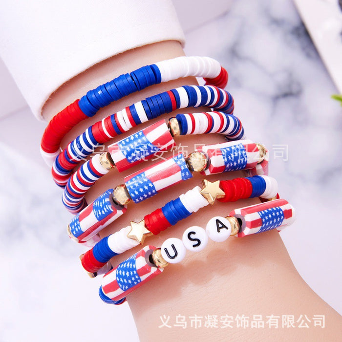 Wholesale Soft ceramic bracelet set, personalized alloy drip oil national flag pendant bracelet
