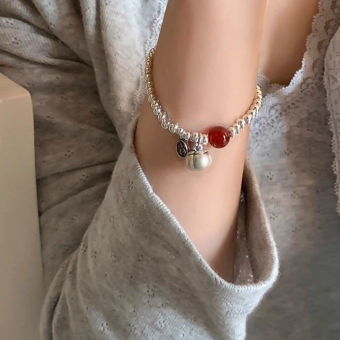 Wholesale Pure silver bracelet for women with a high-end feel, retro heavy industry versatile round beads