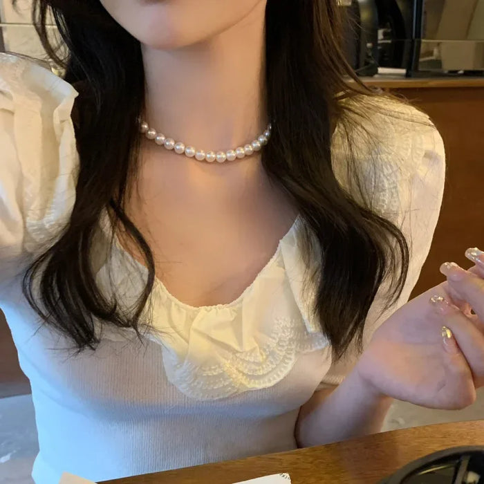Wholesale Luxurious Aurora White High Brightness Pearl Necklace with High Grade Sense Clavicle Chain