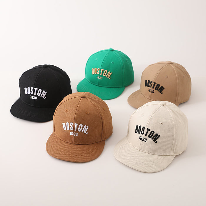 Wholesale Trendy Kids Embroidered Letter Flat Brim Baseball Cap Unisex Green Boston Sunscreen Casual Resale Accessory