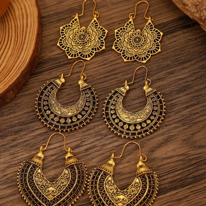 Wholesale Retro Bohemian Hollow Floral Earrings Set 3 Pairs Alloy Geometric Earrings