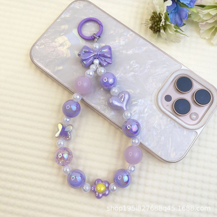 Wholesale Flocking sitting funny colorful beaded mobile phone chain keychain bag doll pendant accessories