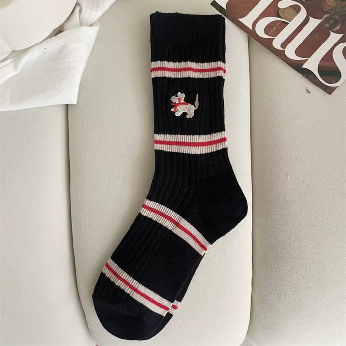 Wholesale Socks, children's middle tube, embroidered pile socks, cotton stripes, pure cotton socks