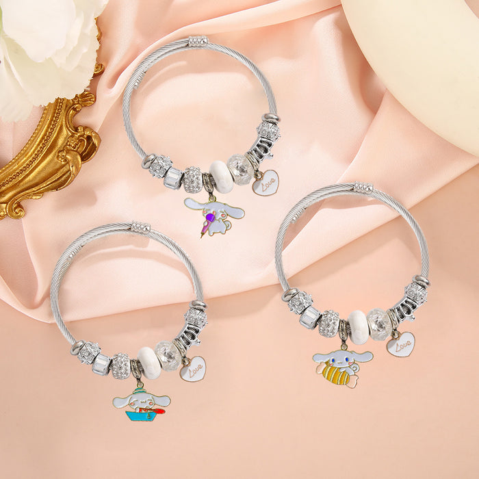 Wholesale Stainless Steel Adjustable Bead Bracelet with Cute Cartoon Dog Pendant Fashion Accessory MOQ≥2