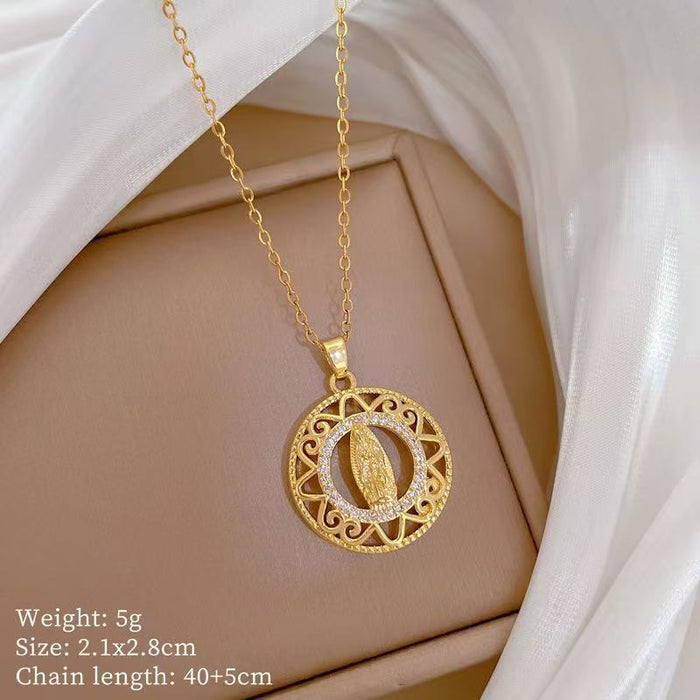 Wholesale A delicate and elegant bronze micro-set Madonna necklace with a vintage,  artistic style.