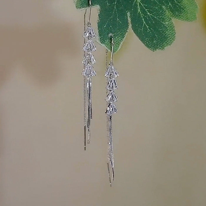 Wholesale Sterling Silver Wheat Tassel Earrings Women's Light Luxury Niche Design High-grade Leaves Zircon Earrings