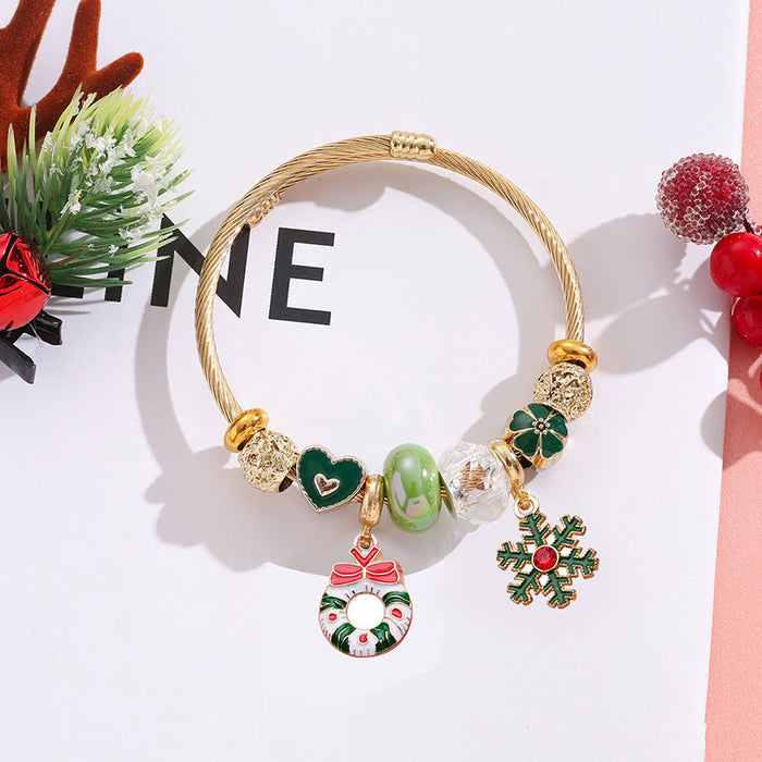 Wholesale Stainless Steel Christmas Bracelet Adjustable with Tree Elk Snowflake Pendants MOQ≥2