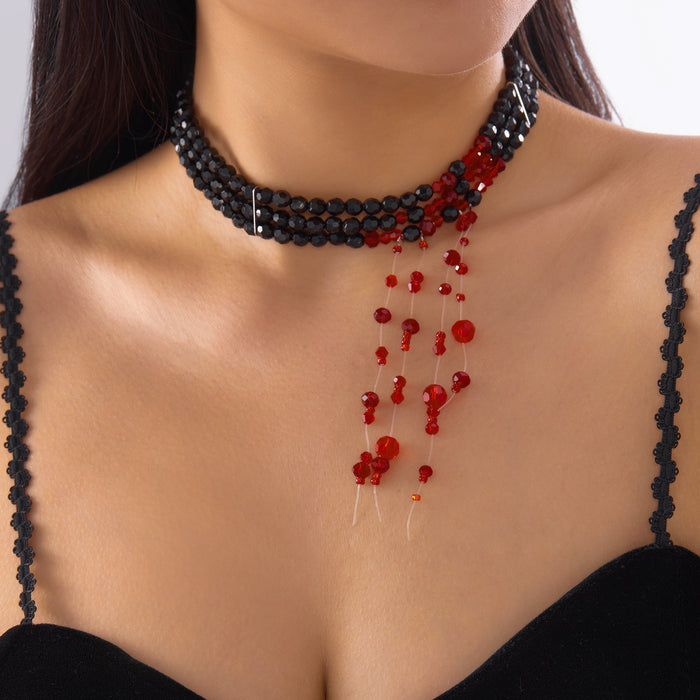 Wholesale Punk style tassel necklace love blood drop dark  necklace