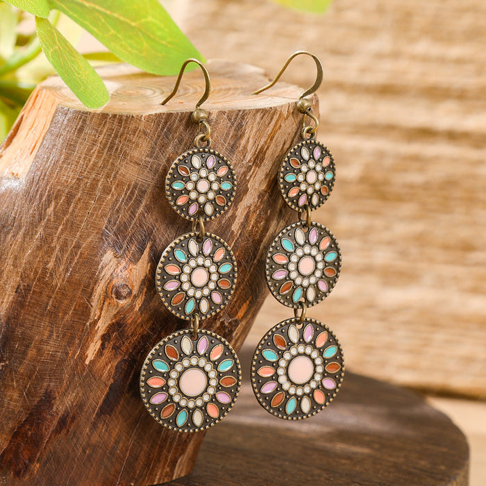 Wholesale Dripping Glaze Alloy Earrings Retro Ethnic Style Geometric Design MOQ≥2
