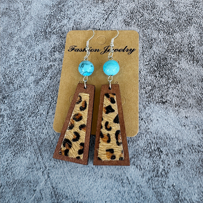 Wholesale Leather earrings vintage turquoise ing classic leopard print cowhide earrings