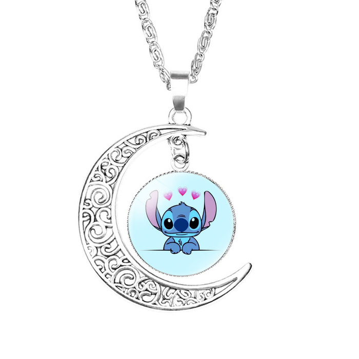 Wholesale Glass Cartoon Pattern Time Gem Moon Necklace JDC-NE-NH006