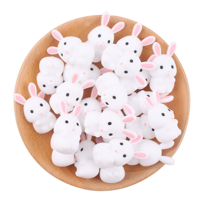 Wholesale Cartoon 3D Little White Rabbit Silicone Focal Beads JDC-BDS-GuangTian009