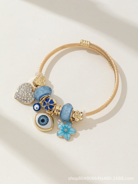 Wholesale DIY Beaded Bracelet Blue Devil' s Eye Rhinestone Love Flower Charms Bracelets