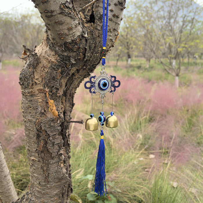 Wholesale Metal copper wind chime pendant, door decoration, copper bell, wind chime, auspicious retro blue pendant