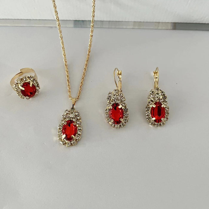 Wholesale Water Drop Love Diamond Set Necklace Earrings Rings Bridal Accessories JDC-NE-AH004