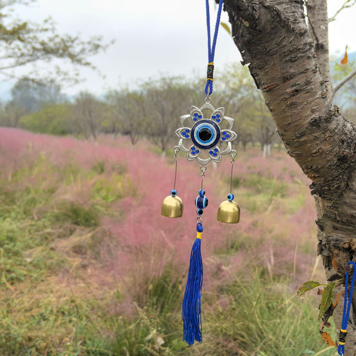 Wholesale Metal copper wind chime pendant, door decoration, copper bell, wind chime, auspicious retro blue pendant