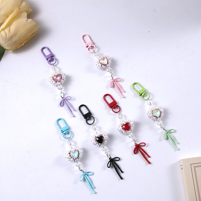 Wholesale Pearl Diamond Bow Mobile Phone Chain Keychain Bag Pendant Accessories