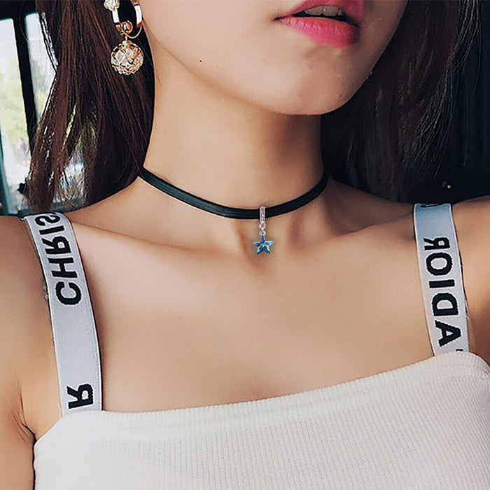 Wholesale Fashion Alloy Star Choker Necklace with Leather Rope Chain