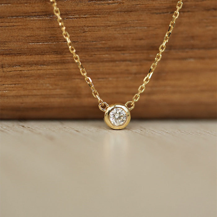 Wholesale Pure silver gold-plated single diamond necklace, collarbone chain, simple and high-end pendant