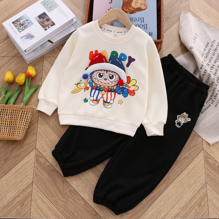 Wholesale Girls Cotton Sweatshirt Cartoon Children Autumn Three-dimensional Doll Collar Top Fashionable Children' s Clothing Two-piece Set Chinese Cotton Sweatshirt