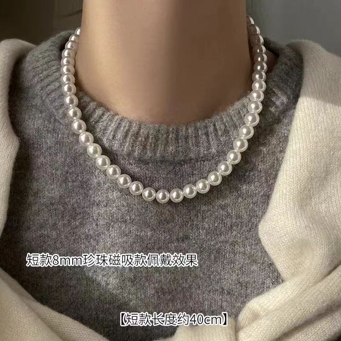 Wholesale Magnetic buckle, round pearl necklace, fashionable and socialite necklace, elegant design, high-end collarbone chain