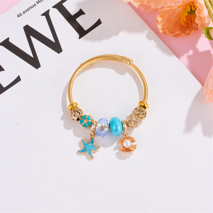 Wholesale Electroplated Stainless Steel Ocean Starfish Shell Bracelet Fashion Accessory Gift MOQ≥2 MOQ