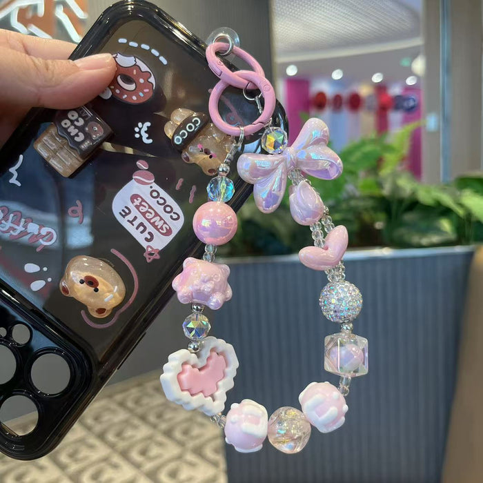 Wholesale Painted handmade bead bow keychain pendant with washer, crystal rhinestone keychain