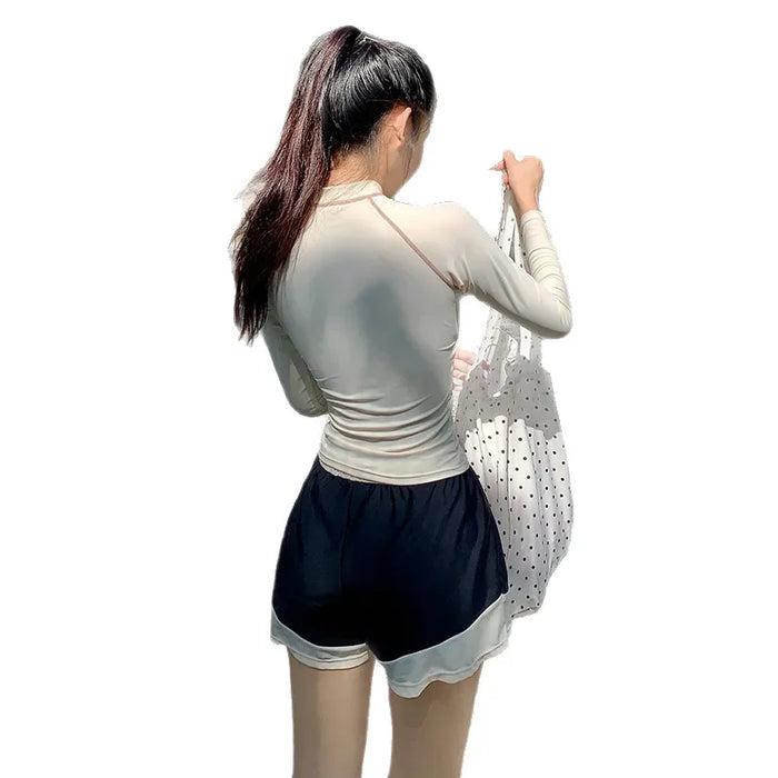 Wholesale Sunscreen swimsuit split three piece set long sleeved long pants hot spring surfing suit snorkeling sports swimsuit