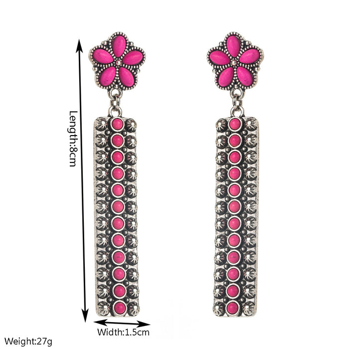 Wholesale Inlaid Turquoise Long Pendant Earrings Retro Western Ethnic Style Niche High-end Elegant Earrings