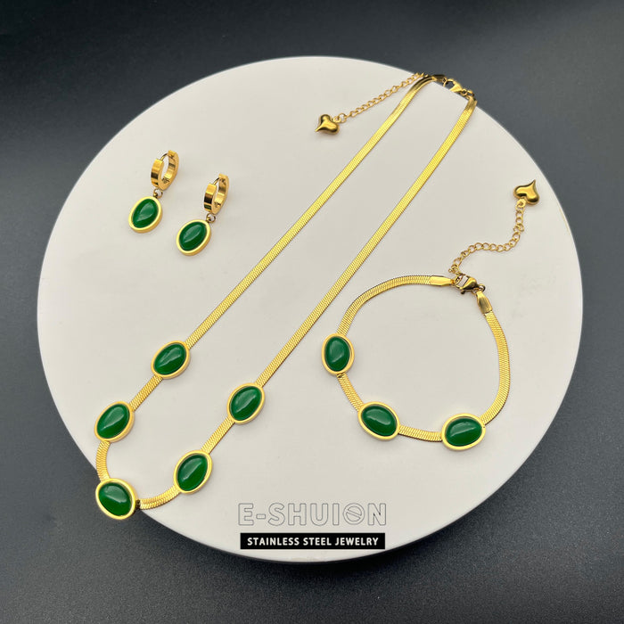 Wholesale Retro irregular emerald titanium steel necklace