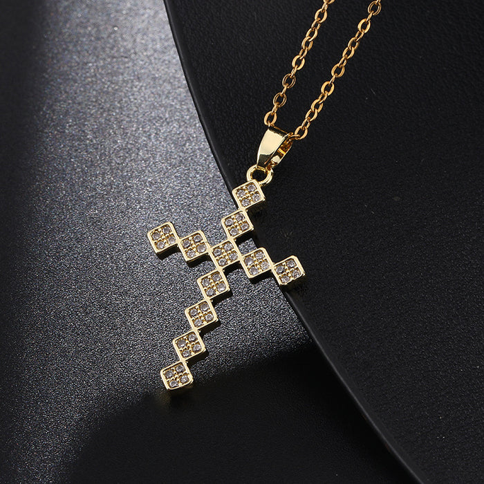 Wholesale Copper Inlaid Zircon Cross Pendant Necklace JDC-NE-ShangY035