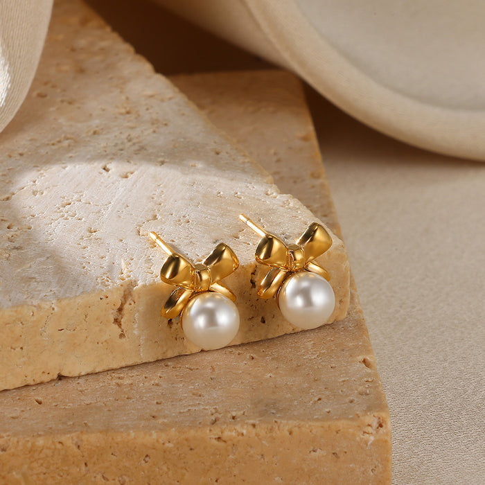 Wholesale Mini Cute Stainless Steel Pearl Starfish Earrings Retro Exquisite Earrings