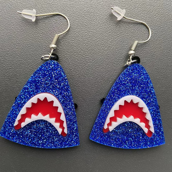 Wholesale   Earrings  Blue Glitter Shark Animal Dripping Knife Horror Acrylic Earrings