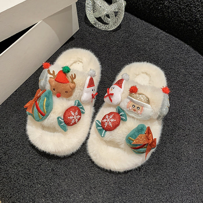 Wholesale Furry Slippers Autumn and Winter Christmas Cute Cartoon Plush Slippers Warm Slippers
